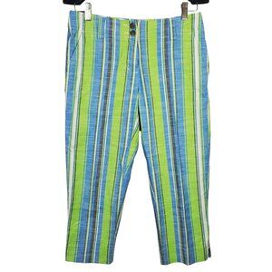 Loudmouth Chambray Capri Pants Women's 4 Green Blue Striped Golf Casual Cotton